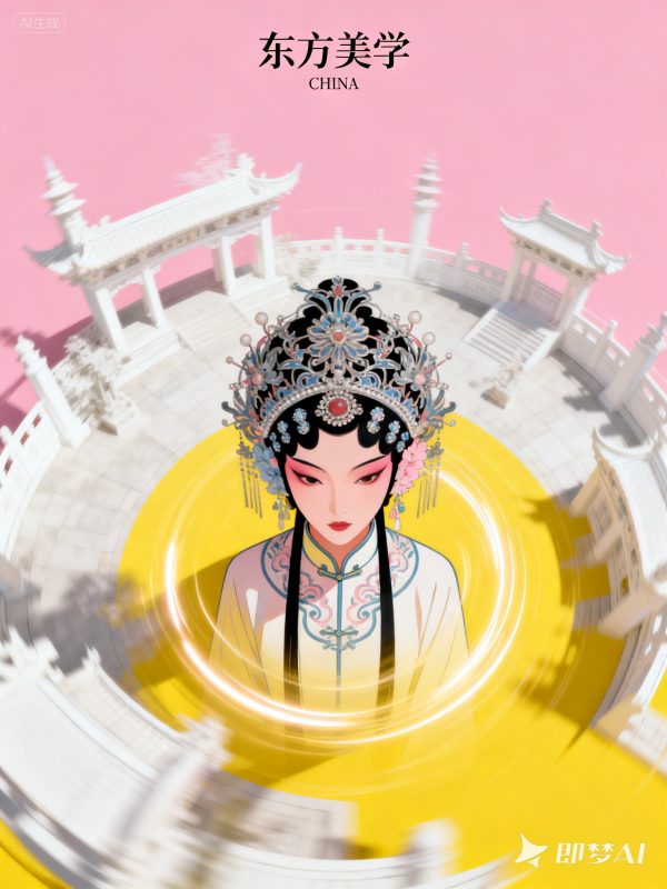 中国风东方女子花旦精致头饰光影艺术空间海报-即梦ai关键词描述咒语-Ai宇宙吧-