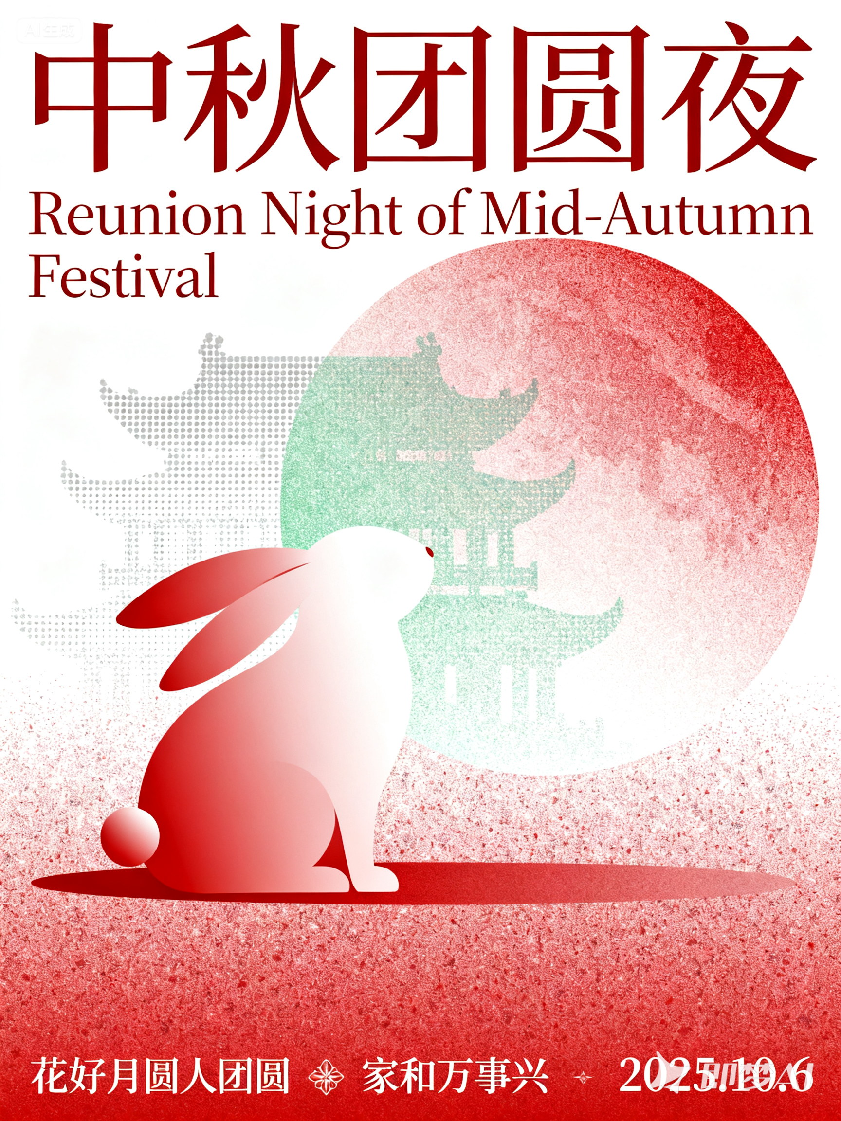Midjourney - 中国风中秋节月亮兔子节日庆祝艺术美学海报-即梦ai关键词描述咒语 即梦Ai-Ai宇宙吧-