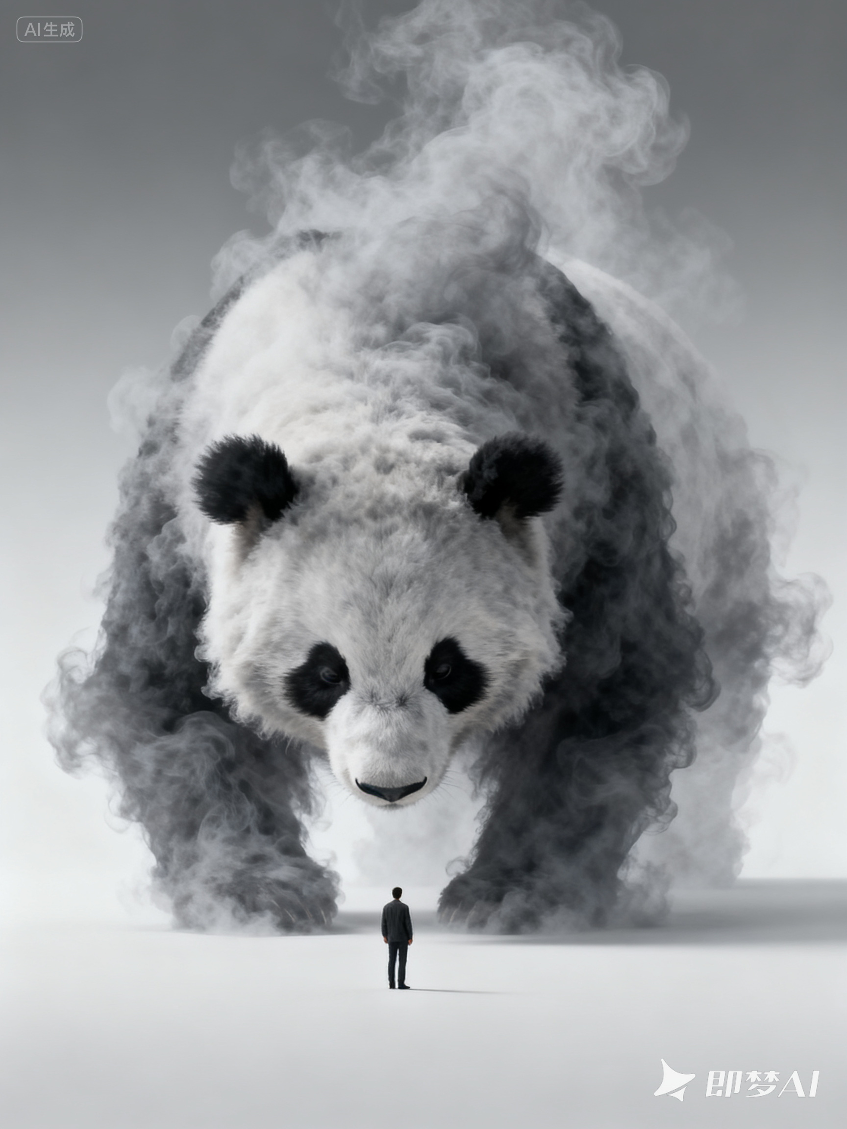 Midjourney - 超现实主义灰色烟雾巨型熊猫动物幻影海报-即梦ai关键词描述咒语 即梦Ai-Ai宇宙吧-
