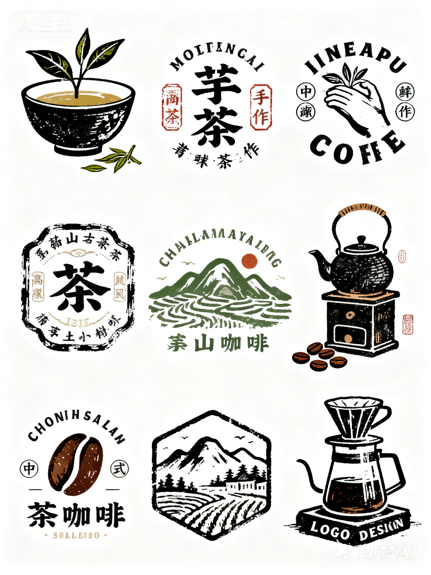 Midjourney - 中式茶饮咖啡下午茶品牌logo标志设计-即梦ai关键词描述咒语 即梦Ai-Ai宇宙吧-