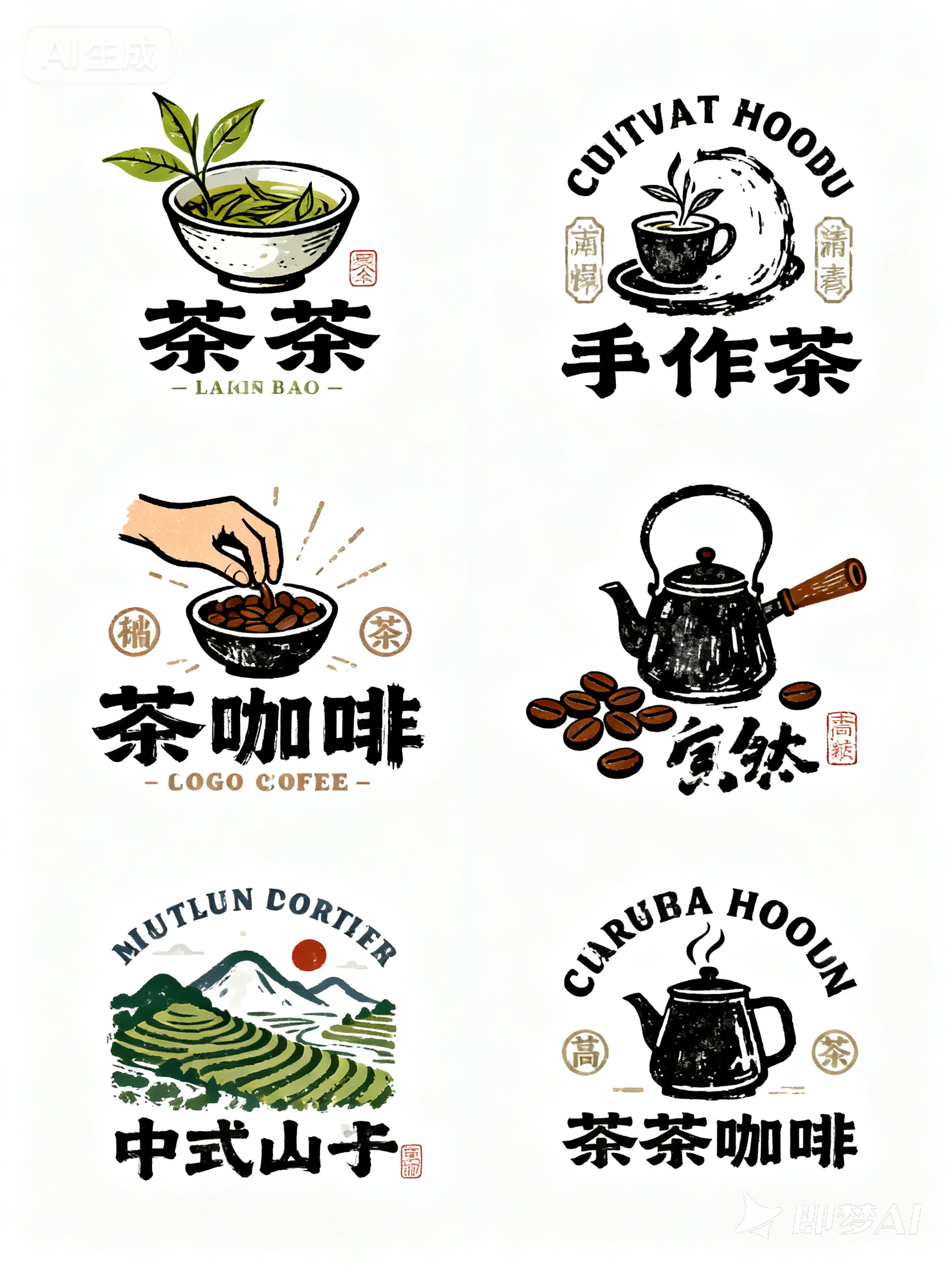 Midjourney - 中式茶饮咖啡下午茶品牌logo标志设计-即梦ai关键词描述咒语 即梦Ai-Ai宇宙吧-