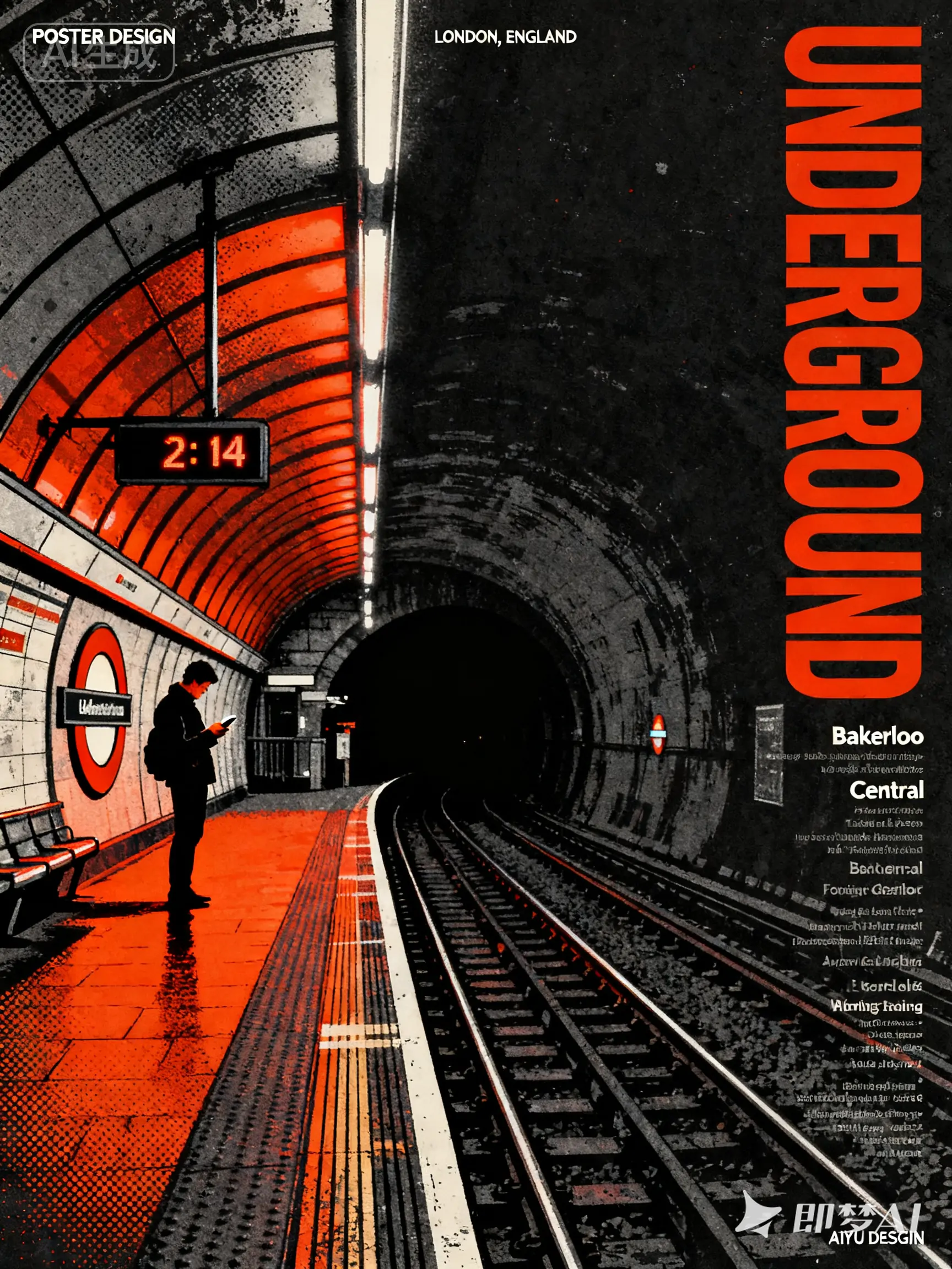 复古丝网印刷质感城市伦敦地铁海报-即梦ai关键词描述咒语-Ai宇宙吧-