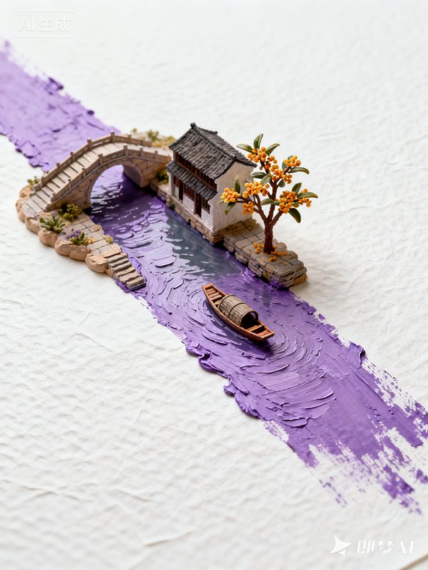 创意立体乌镇自然风景微景观油画风格俯视图海报-即梦ai关键词描述咒语-Ai宇宙吧-