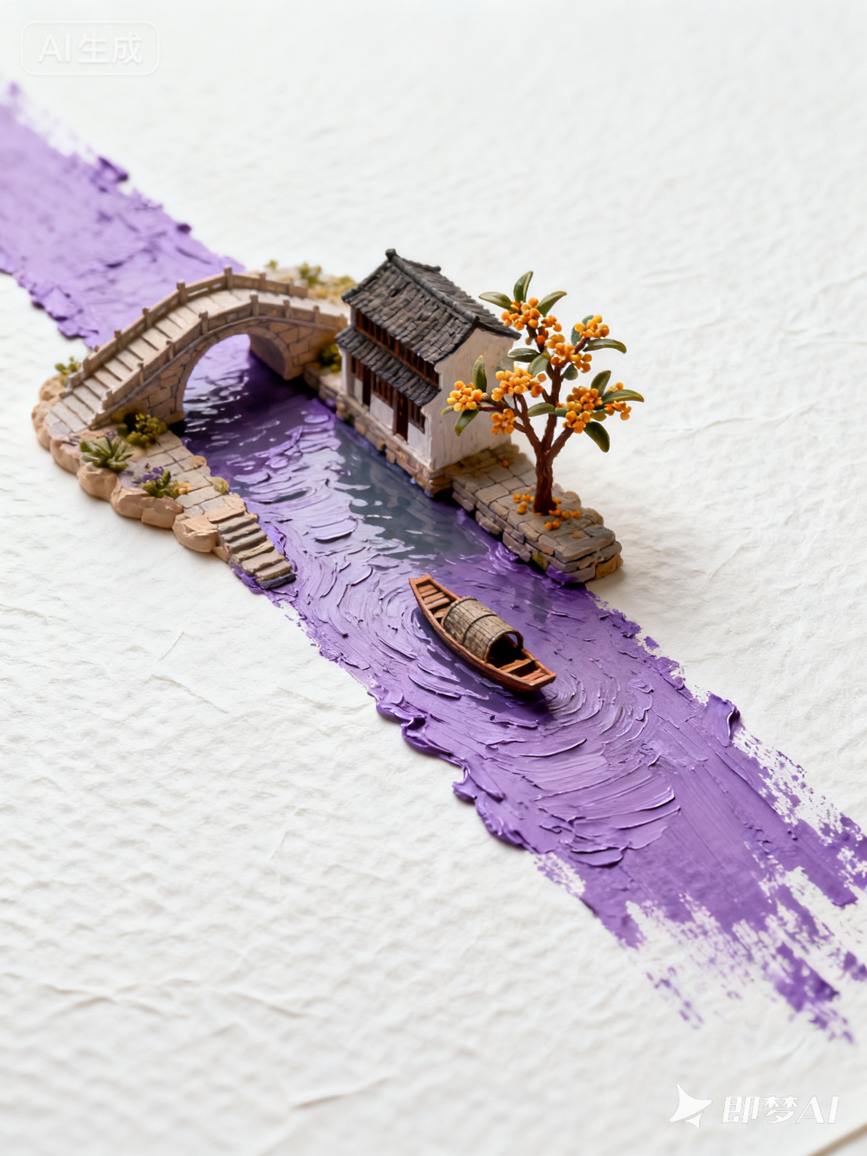 Midjourney - 创意立体乌镇自然风景微景观油画风格俯视图海报-即梦ai关键词描述咒语 即梦Ai-Ai宇宙吧-