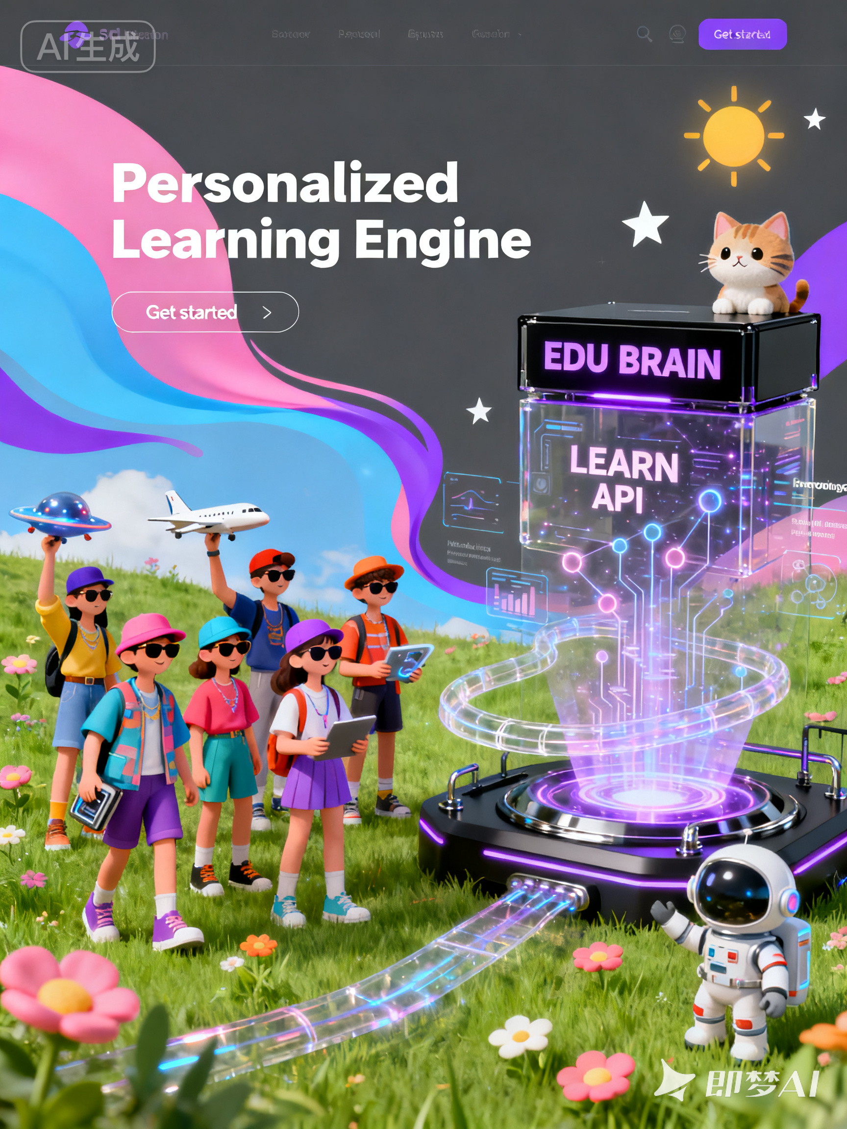Midjourney - 3D立体元宇宙卡通人物教育科技插图海报-即梦ai关键词描述咒语 即梦Ai-Ai宇宙吧-