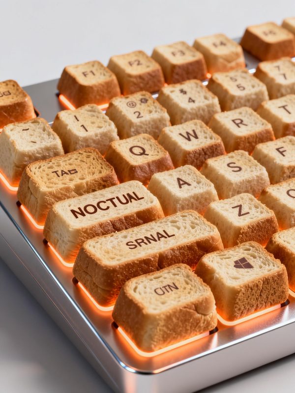 创意面包制成的键盘特写艺术摄影海报-即梦ai关键词描述咒语-Ai宇宙吧-