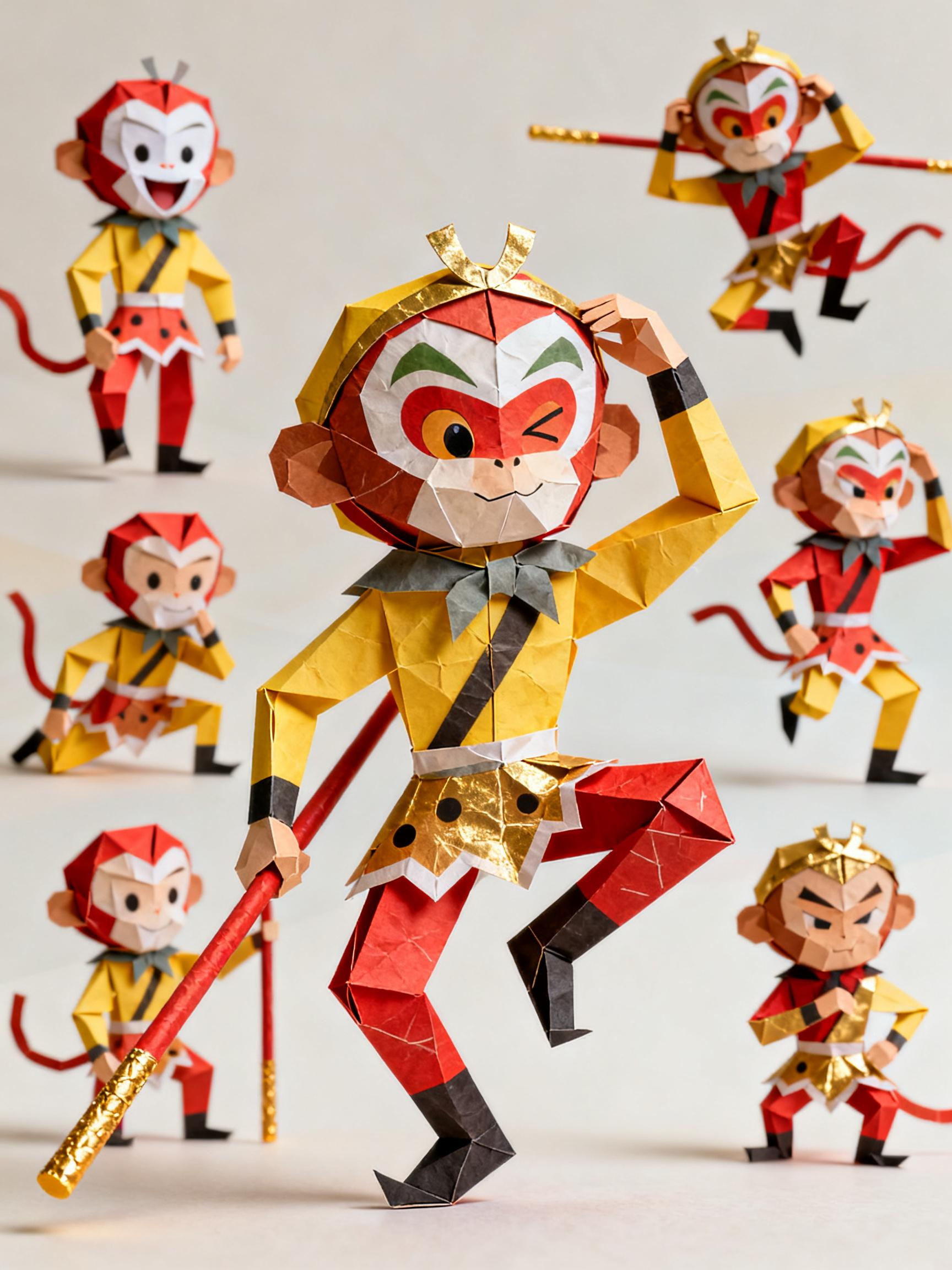 Midjourney - 可爱卡通Q版孙悟空折纸风格立体动作姿势插图海报-即梦ai关键词描述咒语 即梦Ai-Ai宇宙吧-