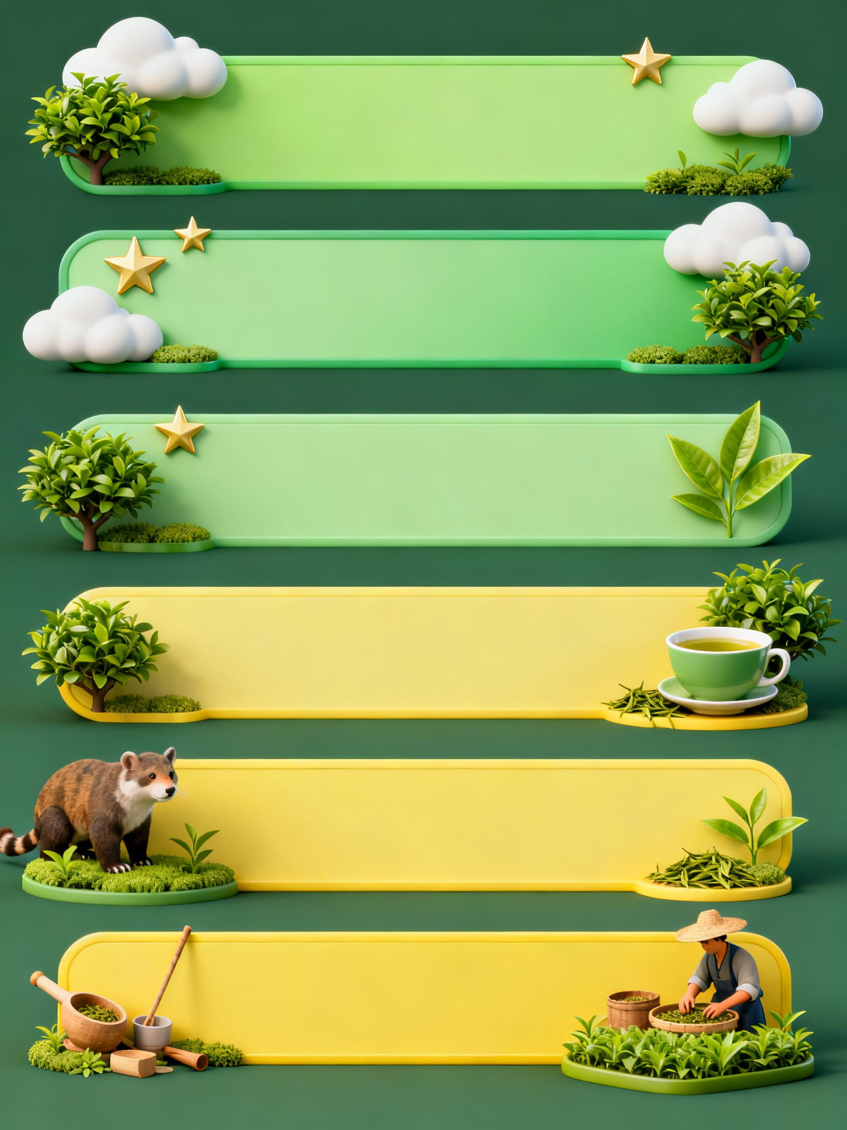 Midjourney - 绿色茶园云朵茶树茶叶元素标题栏标题框横幅背景-即梦ai关键词描述咒语 即梦Ai-Ai宇宙吧-