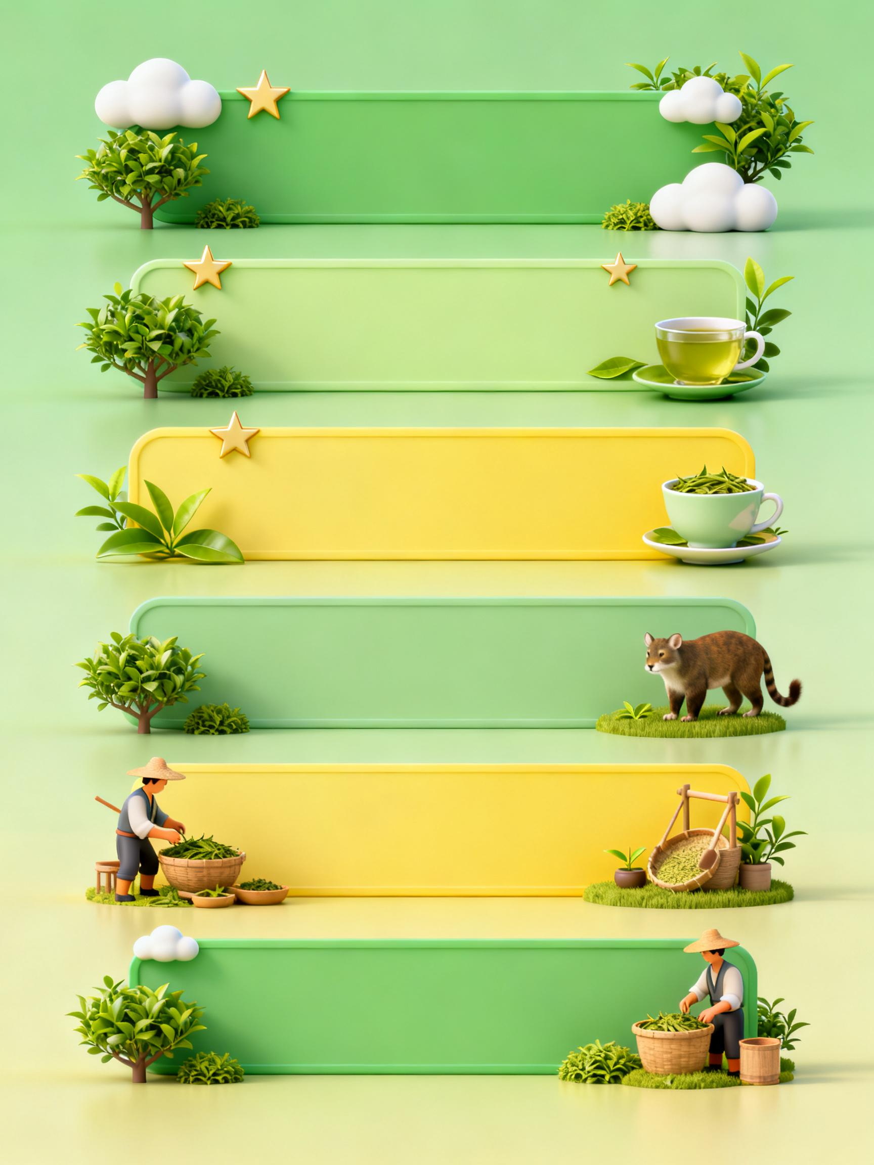 Midjourney - 绿色茶园云朵茶树茶叶元素标题栏标题框横幅背景-即梦ai关键词描述咒语 即梦Ai-Ai宇宙吧-