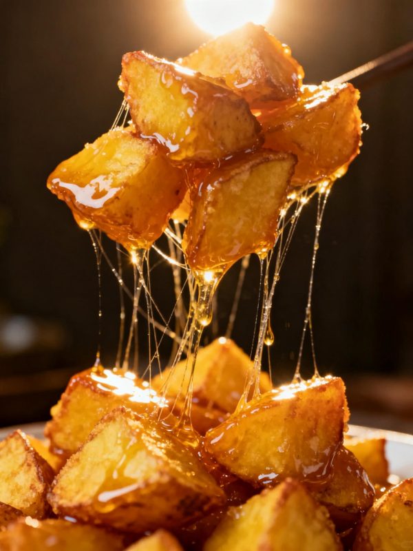 中国美食小吃拔丝地瓜拉丝特写摄影海报-即梦ai关键词描述咒语-Ai宇宙吧-