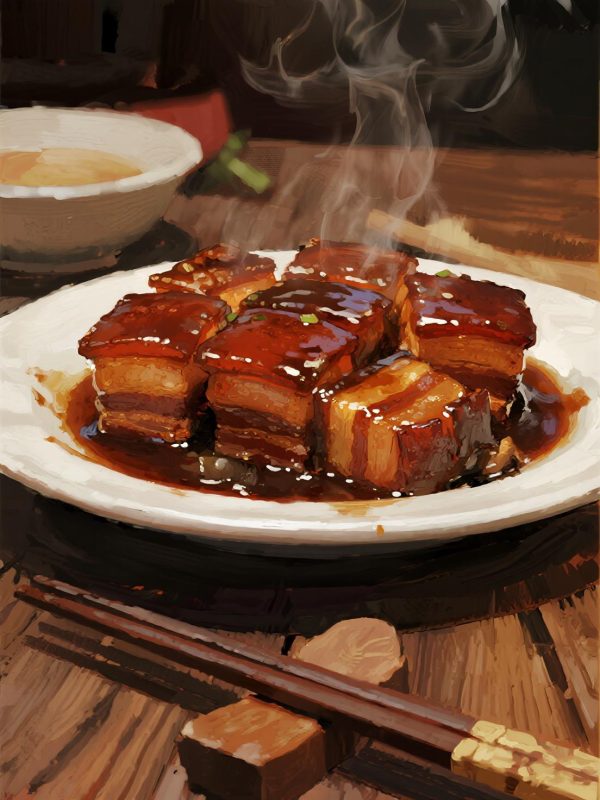 油画写实风格中国美食东坡肉红烧肉插图海报-即梦ai关键词描述咒语-Ai宇宙吧-