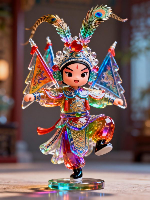 可爱卡通皮克斯风格彩色玻璃京剧花旦人物立体模型-即梦ai关键词描述咒语-Ai宇宙吧-