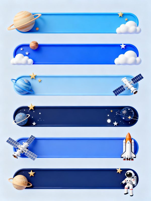 创意简约蓝色宇宙航空主题元素标题栏标题框横幅背景-即梦ai关键词描述咒语-Ai宇宙吧-