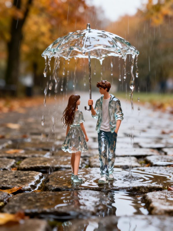 创意透明水元素情侣雨伞梦幻艺术感立体模型-即梦ai关键词描述咒语-Ai宇宙吧-