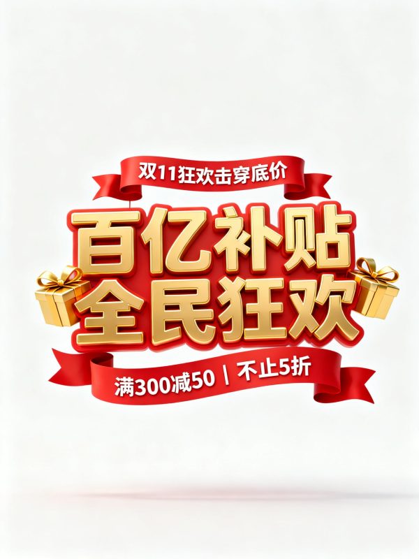 红色双11电商活动百亿补贴宣传海报字体设计素材-即梦ai关键词描述咒语-Ai宇宙吧-