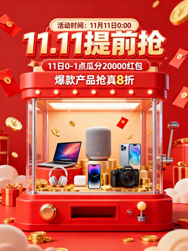 红色双11数码产品电商活动宣传海报设计素材-即梦ai关键词描述咒语-Ai宇宙吧-