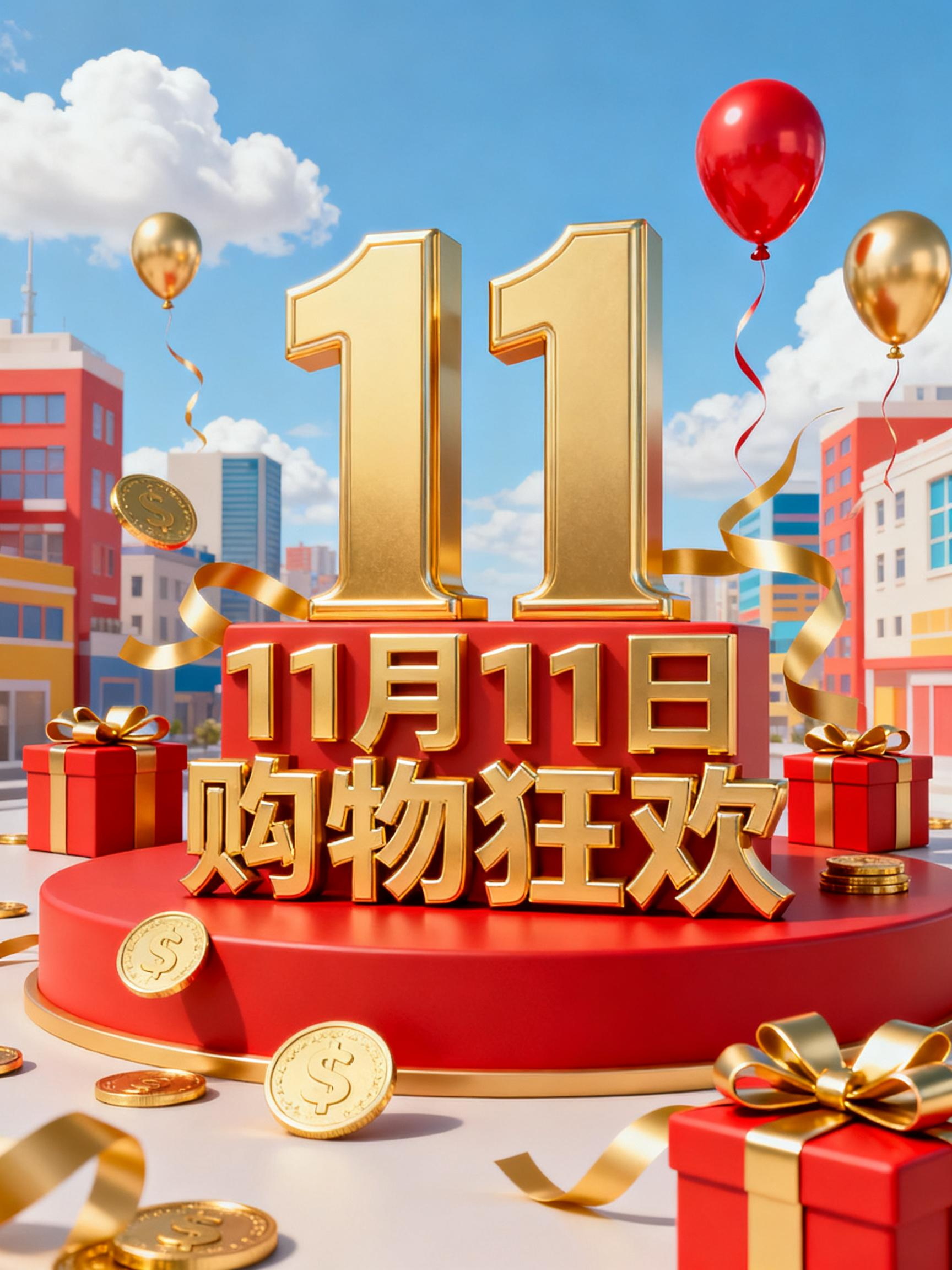Midjourney - 红色金色双11电商活动宣传海报立体文字设计素材-即梦ai关键词描述咒语 即梦Ai-Ai宇宙吧-