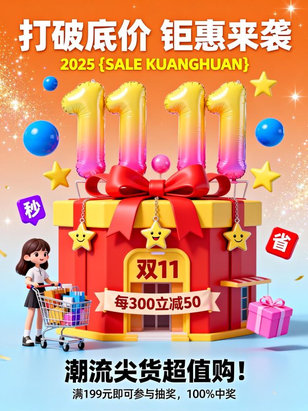 红色金色双11电商活动礼物礼盒宣传海报立体文字设计素材-即梦ai关键词描述咒语-Ai宇宙吧-
