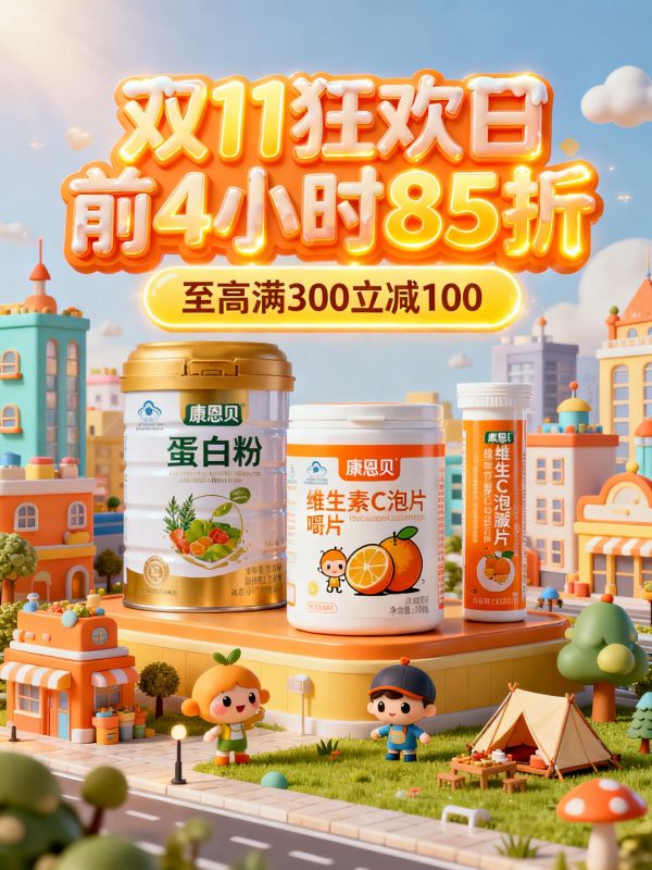 3D立体双11母婴用品保健品电商活动宣传海报设计素材-即梦ai关键词描述咒语-Ai宇宙吧-