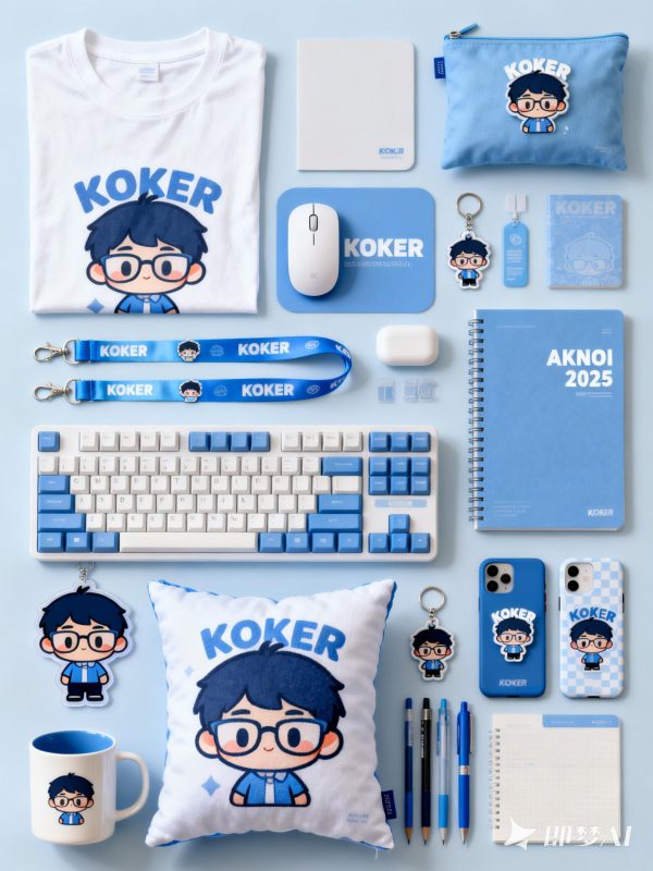 可爱卡通蓝白程序猿主题文创周边产品套装VI提案样机海报-即梦ai关键词描述咒语-Ai宇宙吧-