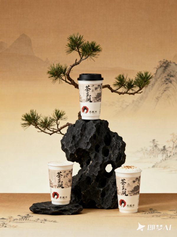 新中式复古雅致高级茶饮奶茶品牌产品摄影海报-即梦ai关键词描述咒语-Ai宇宙吧-