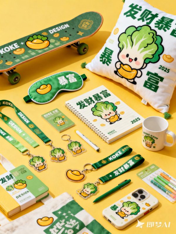 绿色可爱卡通生菜主题文创周边产品套装VI提案样机海报-即梦ai关键词描述咒语-Ai宇宙吧-