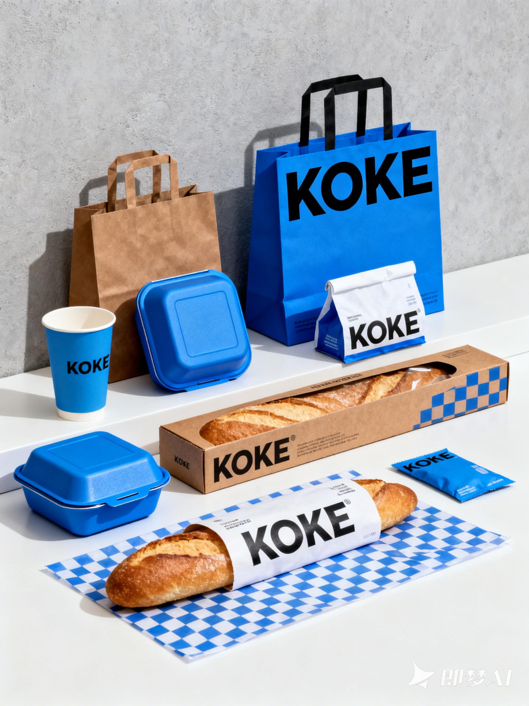 Midjourney - 蓝色现代面包咖啡烘焙品牌产品包装VI提案样机海报-即梦ai关键词描述咒语 即梦Ai-Ai宇宙吧-