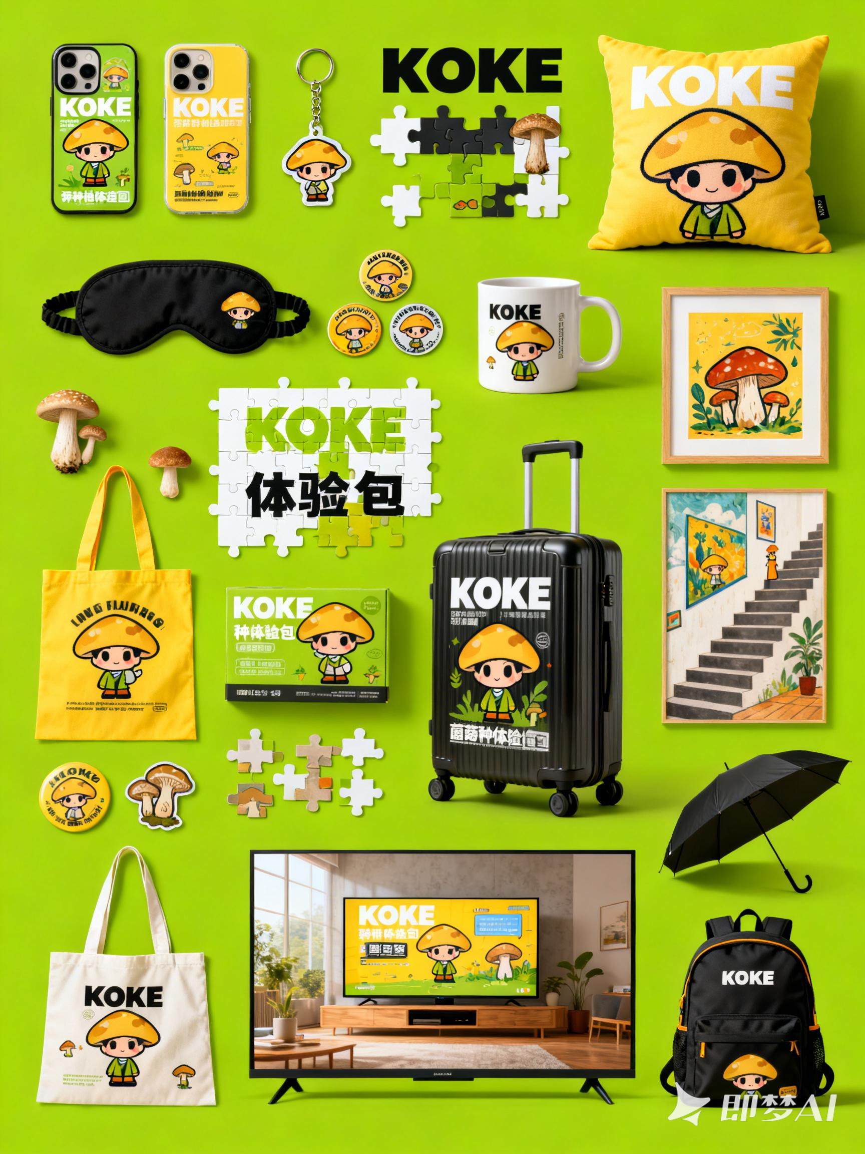 Midjourney - 可爱卡通IP人物主题文创周边产品套装VI提案样机海报-即梦ai关键词描述咒语 即梦Ai-Ai宇宙吧-