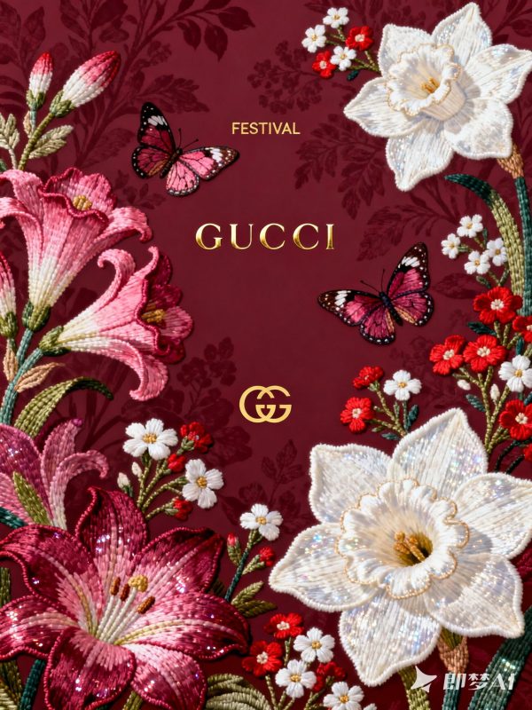 复古高奢精致鲜花刺绣苏绣花纹图案海报背景-即梦ai关键词描述咒语-Ai宇宙吧-