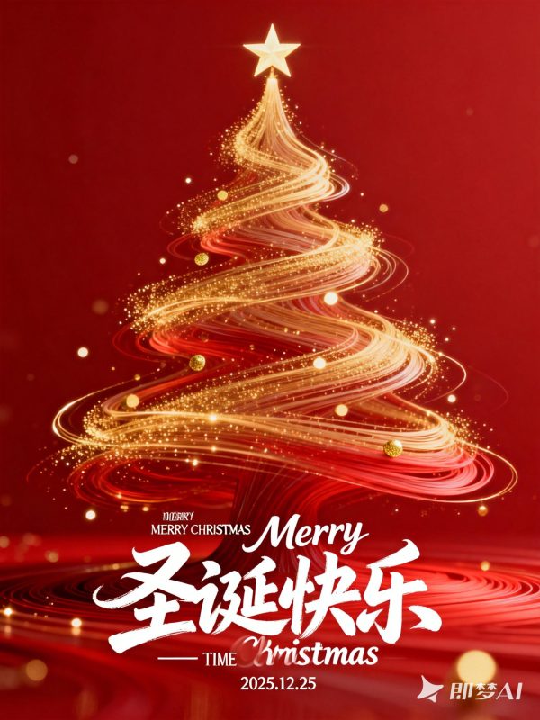 红色梦幻流沙线条艺术感圣诞树圣诞节主题海报-即梦ai关键词描述咒语-Ai宇宙吧-