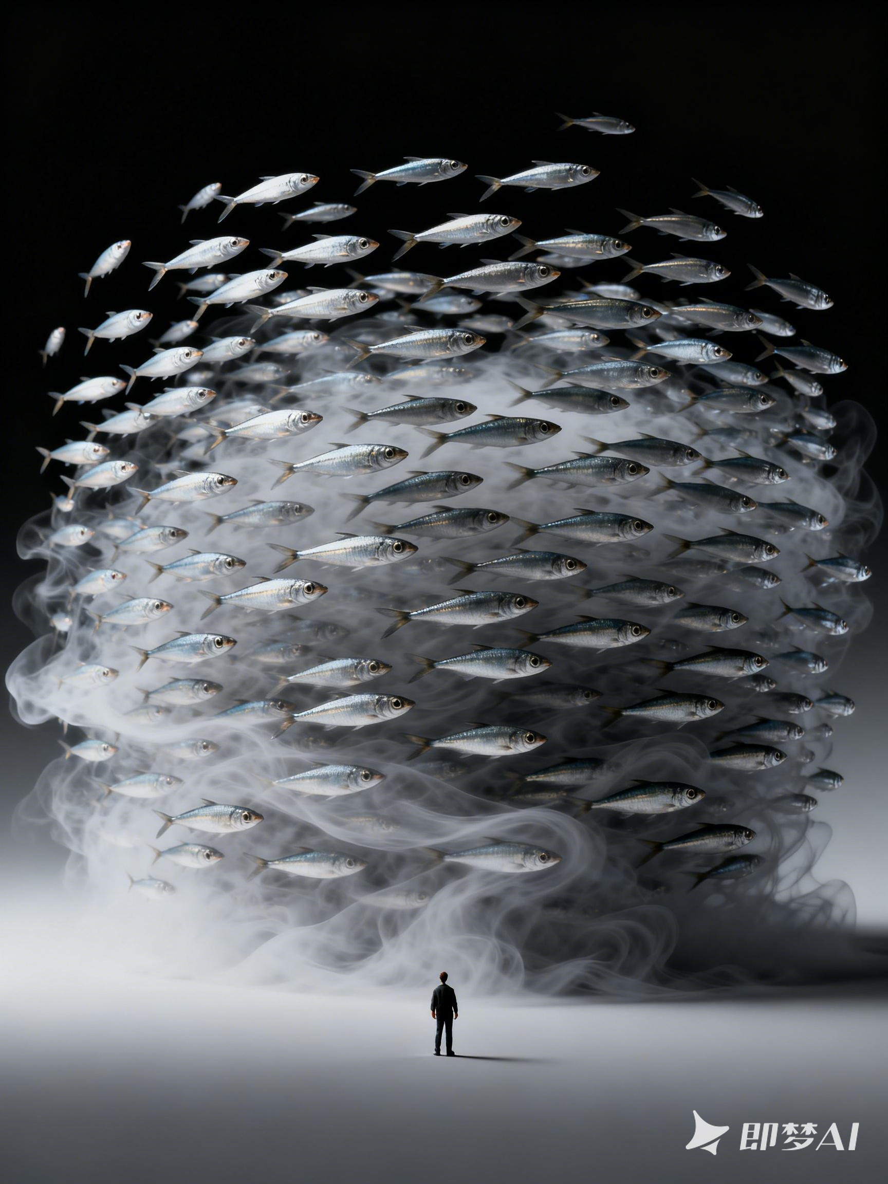 Midjourney - 创意抽象艺术沙丁鱼群纹理人物壁纸海报背景-即梦ai关键词描述咒语 即梦Ai-Ai宇宙吧-