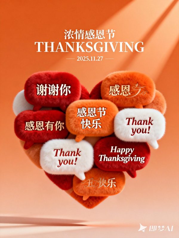 创意温馨感恩节爱心短语标签祝福语对话框海报-即梦ai关键词描述咒语-Ai宇宙吧-