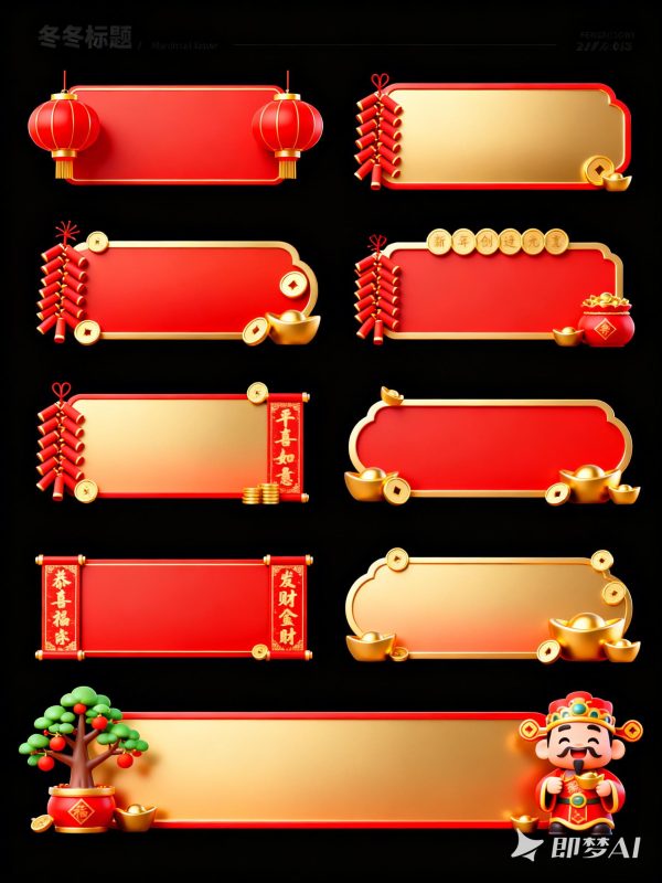 红色3D立体新年元旦财神爷主题横幅标题栏素材背景-即梦ai关键词描述咒语-Ai宇宙吧-