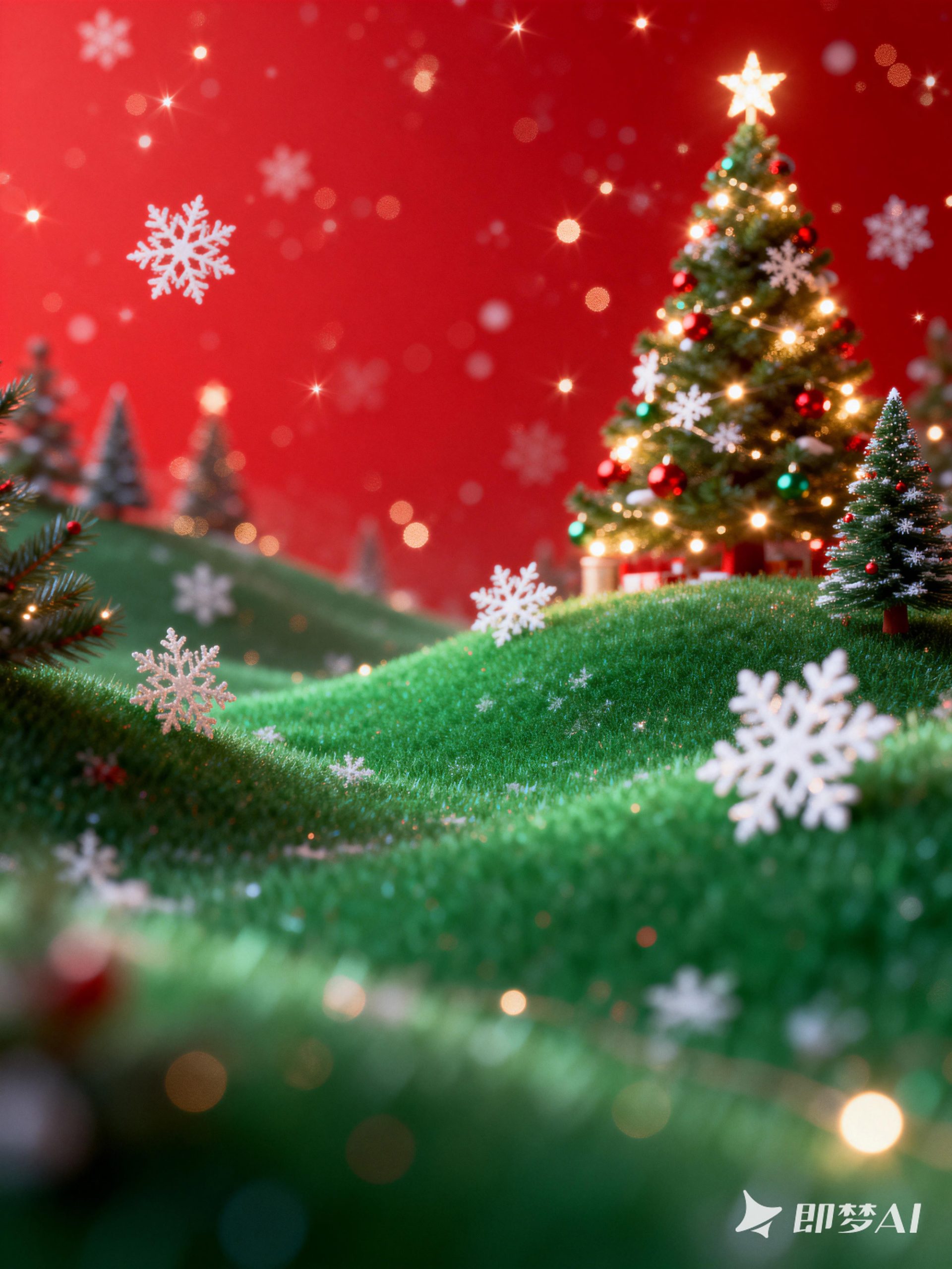 Midjourney - 3D立体冬天圣诞节雪花节日氛围主题视觉海报-即梦ai关键词描述咒语 即梦Ai-Ai宇宙吧-