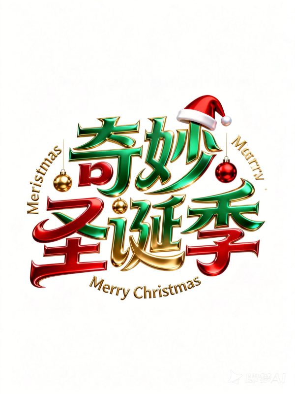 创意彩色渐变圣诞节主题书法字体海报设计素材-即梦ai关键词描述咒语-Ai宇宙吧-