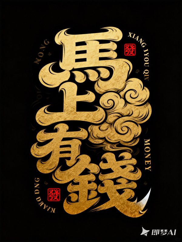 2026金色马年马上有钱新年春节元旦祝福艺术字体海报设计素材-即梦ai关键词描述咒语-Ai宇宙吧-