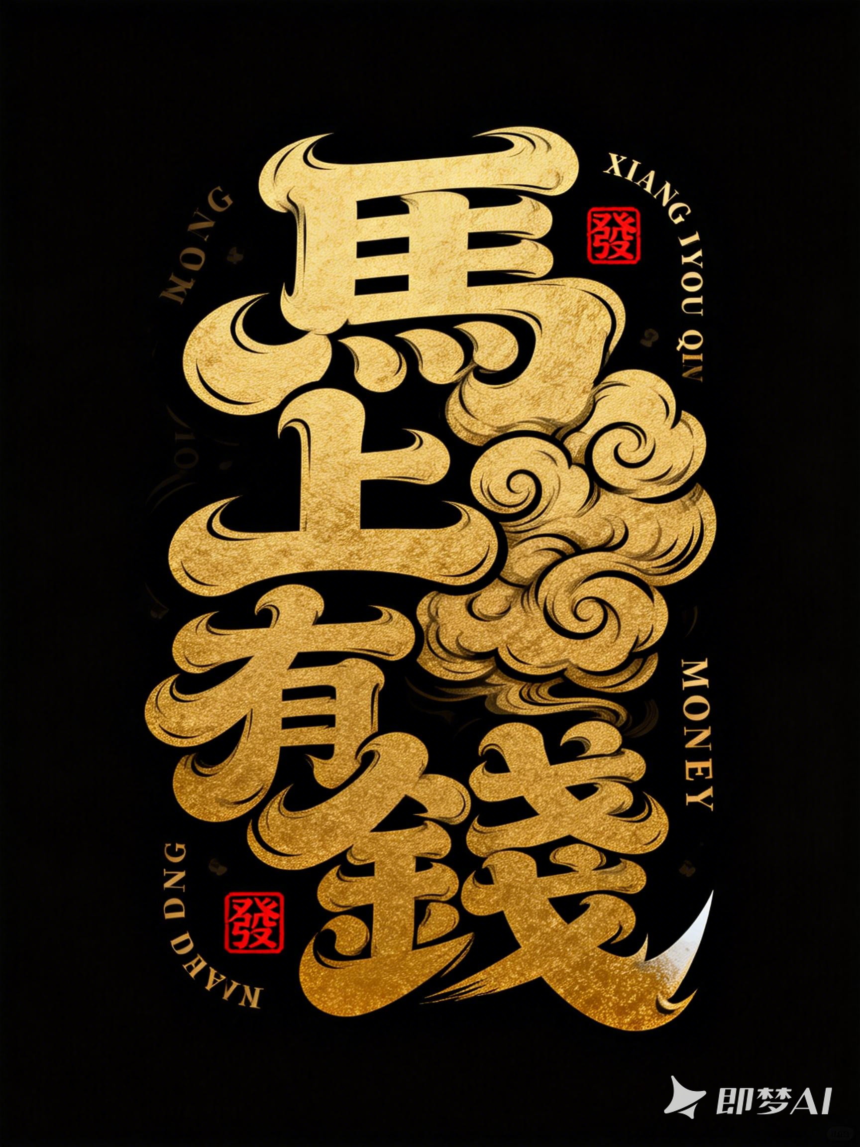 Midjourney - 2026金色马年马上有钱新年春节元旦祝福艺术字体海报设计素材-即梦ai关键词描述咒语 即梦Ai-Ai宇宙吧-