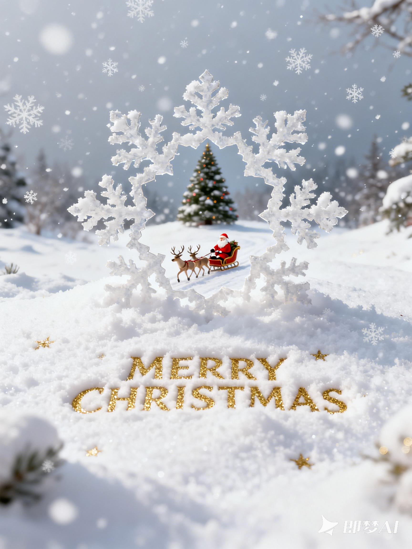 Midjourney - 创意清新梦幻白色镂空雪花圣诞节主题海报-即梦ai关键词描述咒语 即梦Ai-Ai宇宙吧-