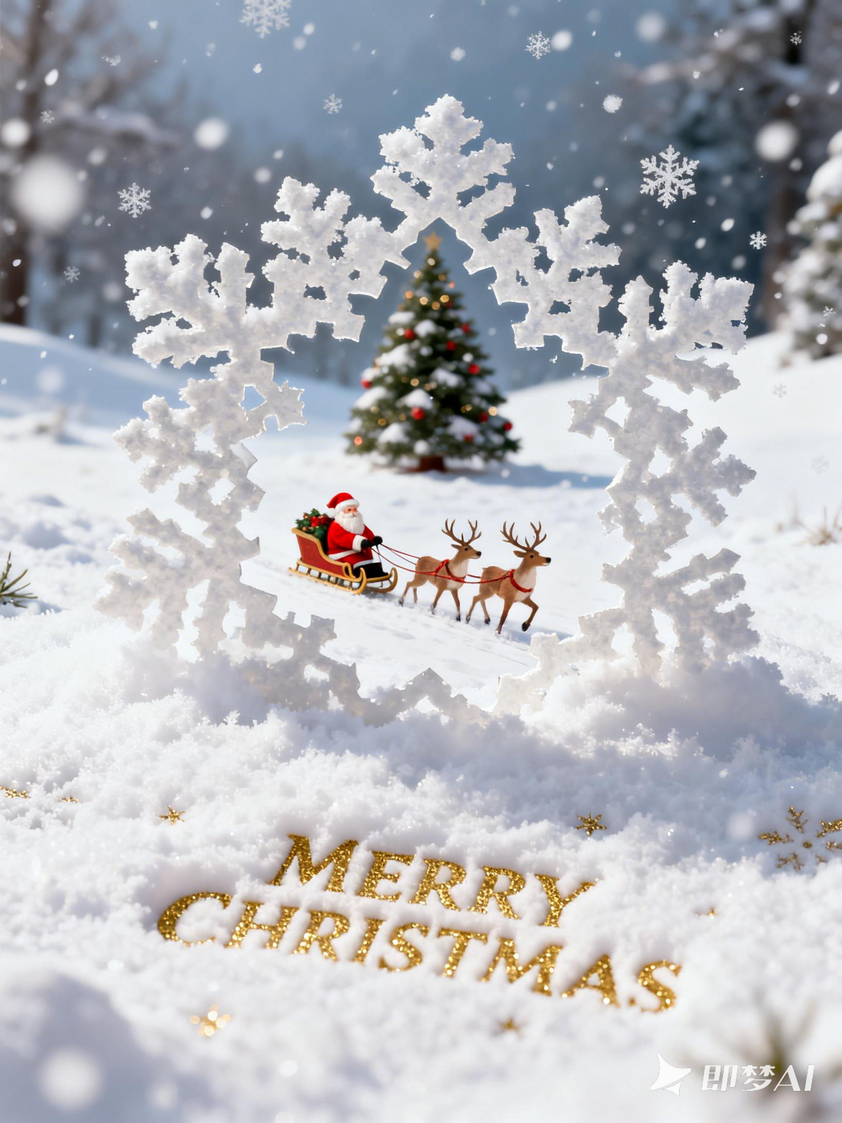 Midjourney - 创意清新梦幻白色镂空雪花圣诞节主题海报-即梦ai关键词描述咒语 即梦Ai-Ai宇宙吧-