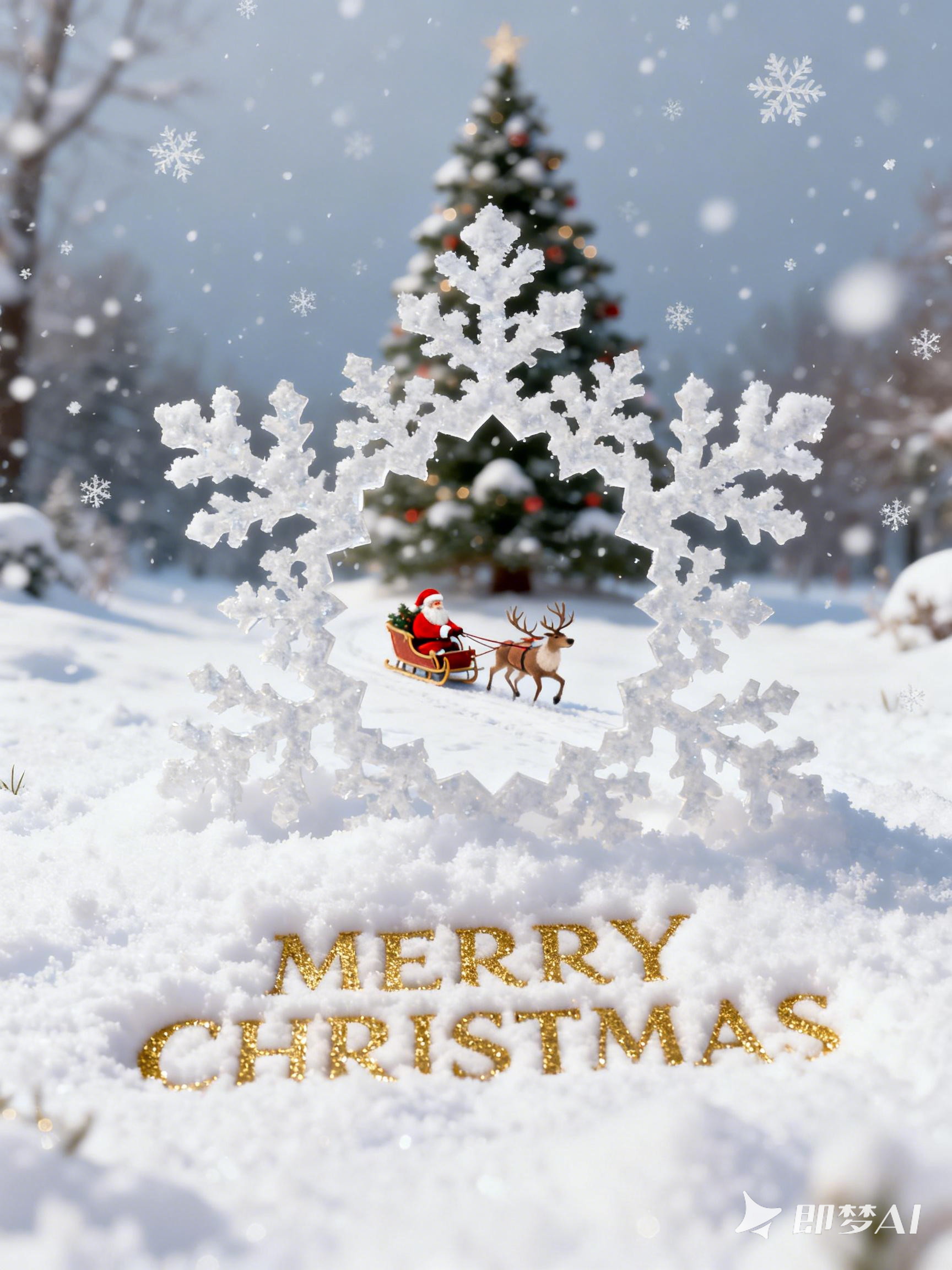 Midjourney - 创意清新梦幻白色镂空雪花圣诞节主题海报-即梦ai关键词描述咒语 即梦Ai-Ai宇宙吧-