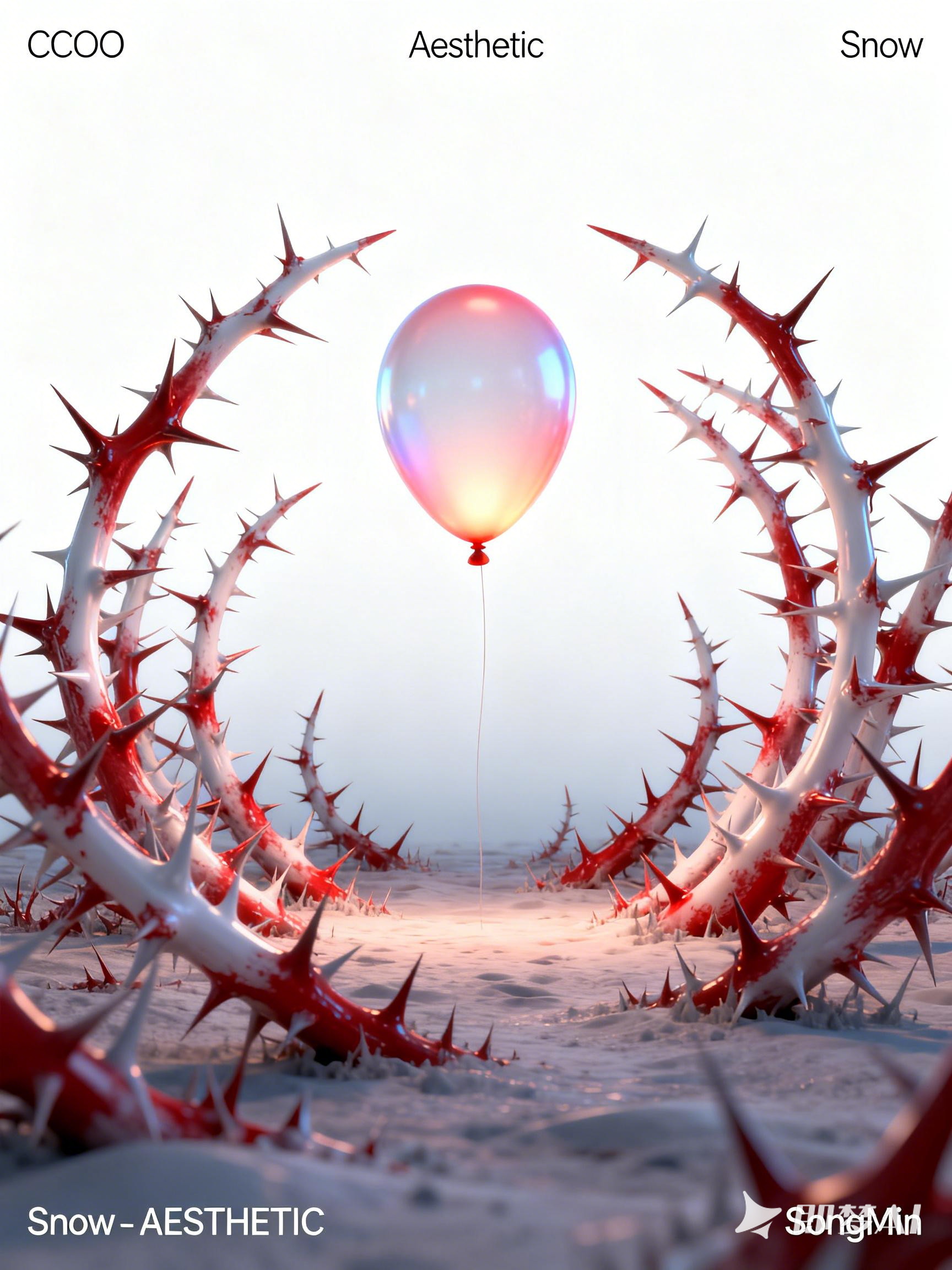 Midjourney - 创意荆棘尖刺植物气球场景空间抽象艺术海报-即梦ai关键词描述咒语 即梦Ai-Ai宇宙吧-