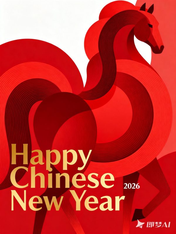 极简主义红色2026马年新年元旦春节抽象线条封面海报-即梦ai关键词描述咒语-Ai宇宙吧-