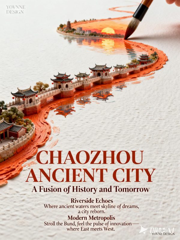 创意立体浮雕潮州景观工笔画毛笔绘画场景文旅宣传海报-即梦ai关键词描述咒语-Ai宇宙吧-
