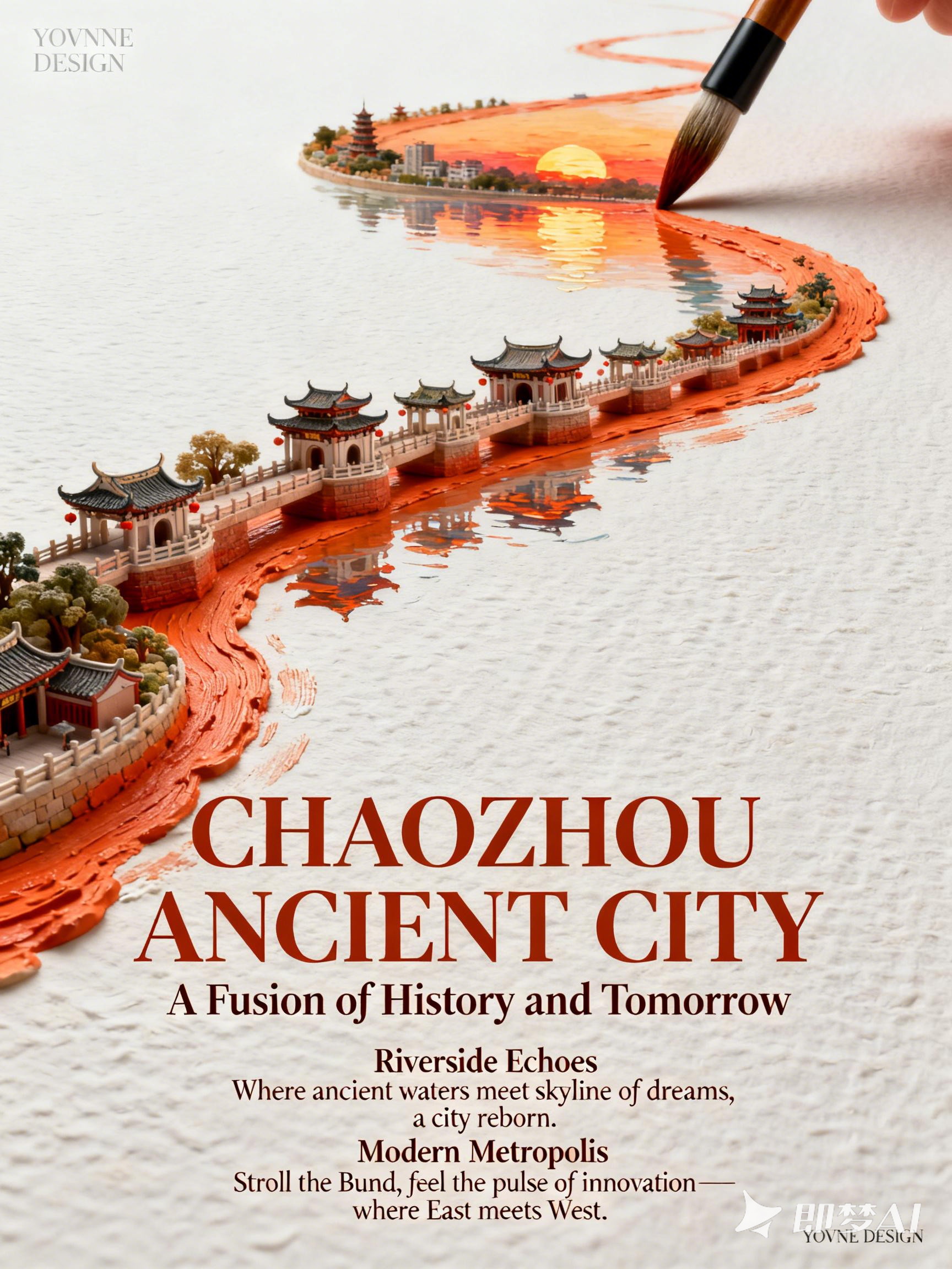 Midjourney - 创意立体浮雕潮州景观工笔画毛笔绘画场景文旅宣传海报-即梦ai关键词描述咒语 即梦Ai-Ai宇宙吧-