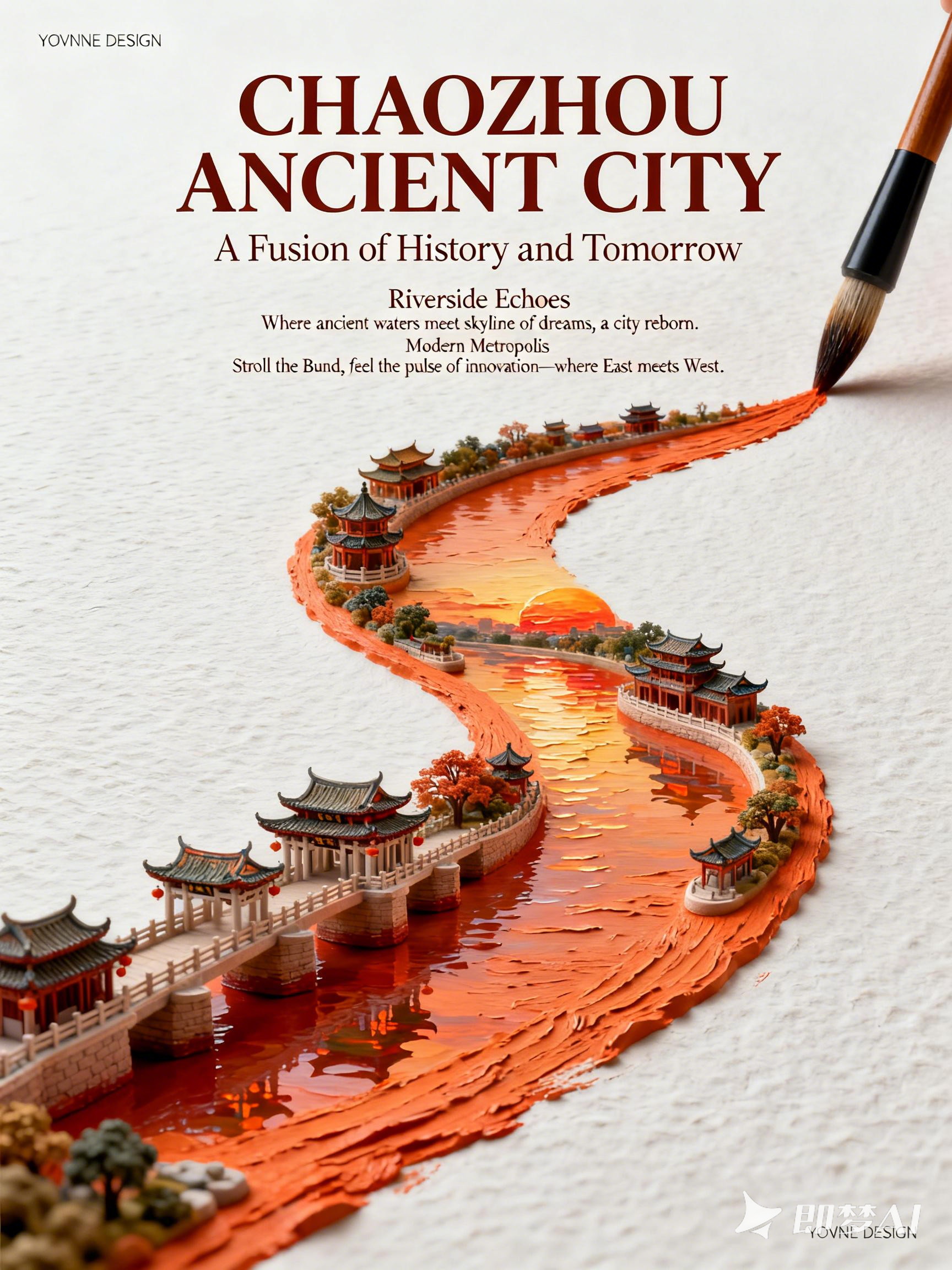 Midjourney - 创意立体浮雕潮州景观工笔画毛笔绘画场景文旅宣传海报-即梦ai关键词描述咒语 即梦Ai-Ai宇宙吧-