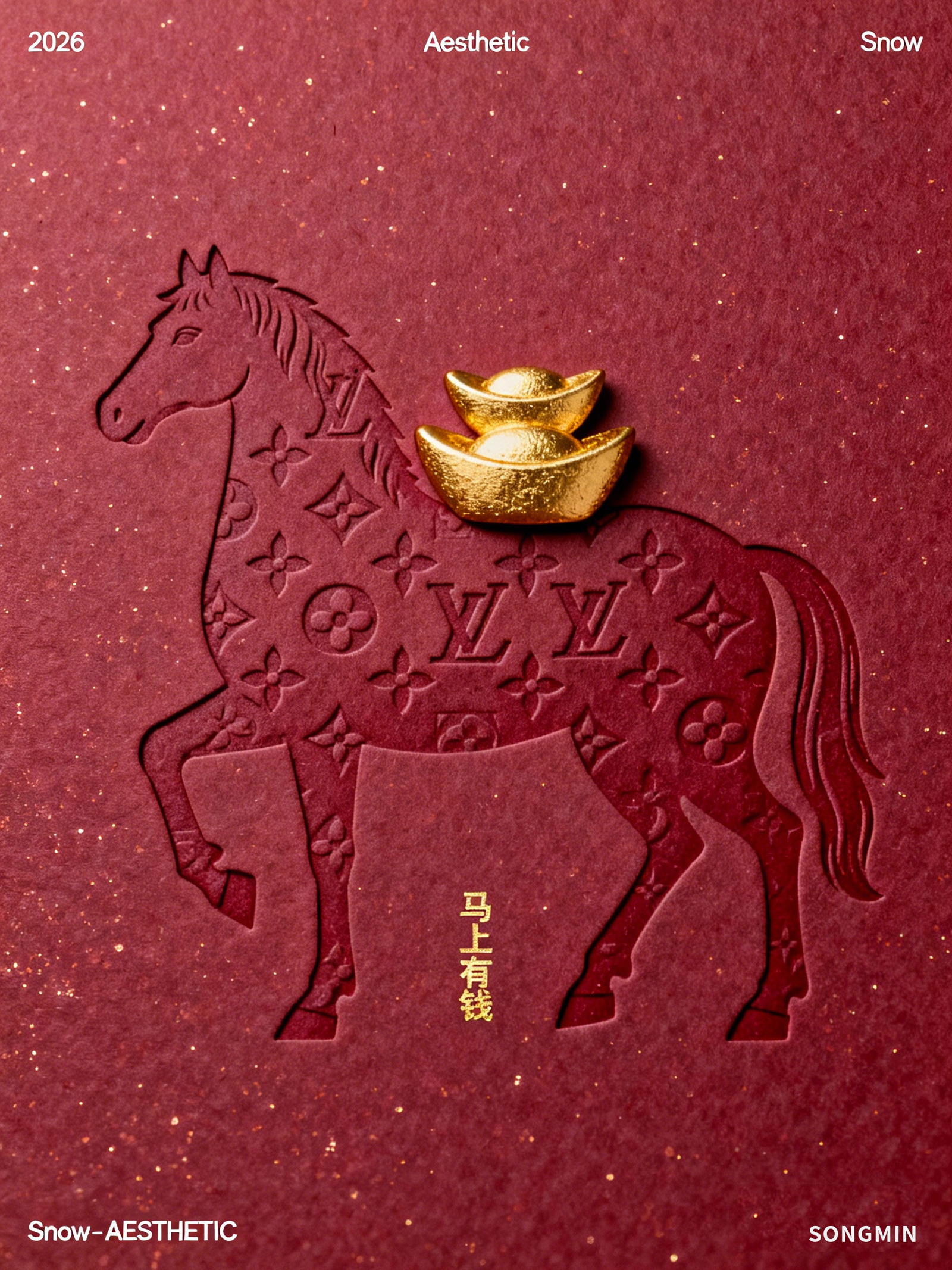 Midjourney - 2026马年LV品牌新年元旦马上有钱马轮廓花纹图案祝福海报-即梦ai关键词描述咒语 即梦Ai-Ai宇宙吧-