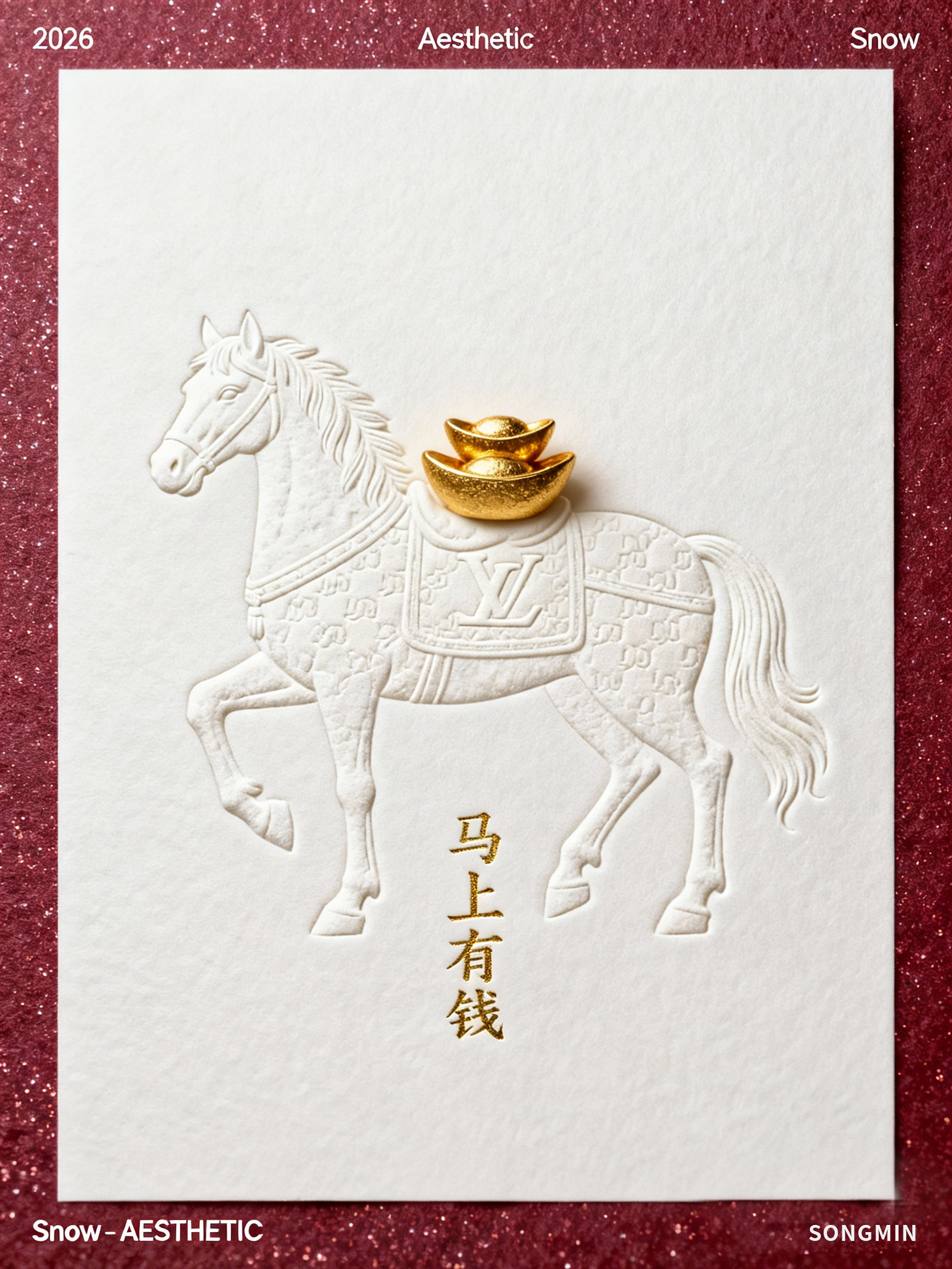 Midjourney - 2026马年LV品牌新年元旦马上有钱马轮廓花纹图案祝福海报-即梦ai关键词描述咒语 即梦Ai-Ai宇宙吧-