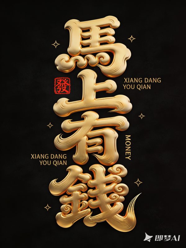 2026金色马年马上有钱新年春节元旦祝福艺术字体海报设计素材-即梦ai关键词描述咒语-Ai宇宙吧-