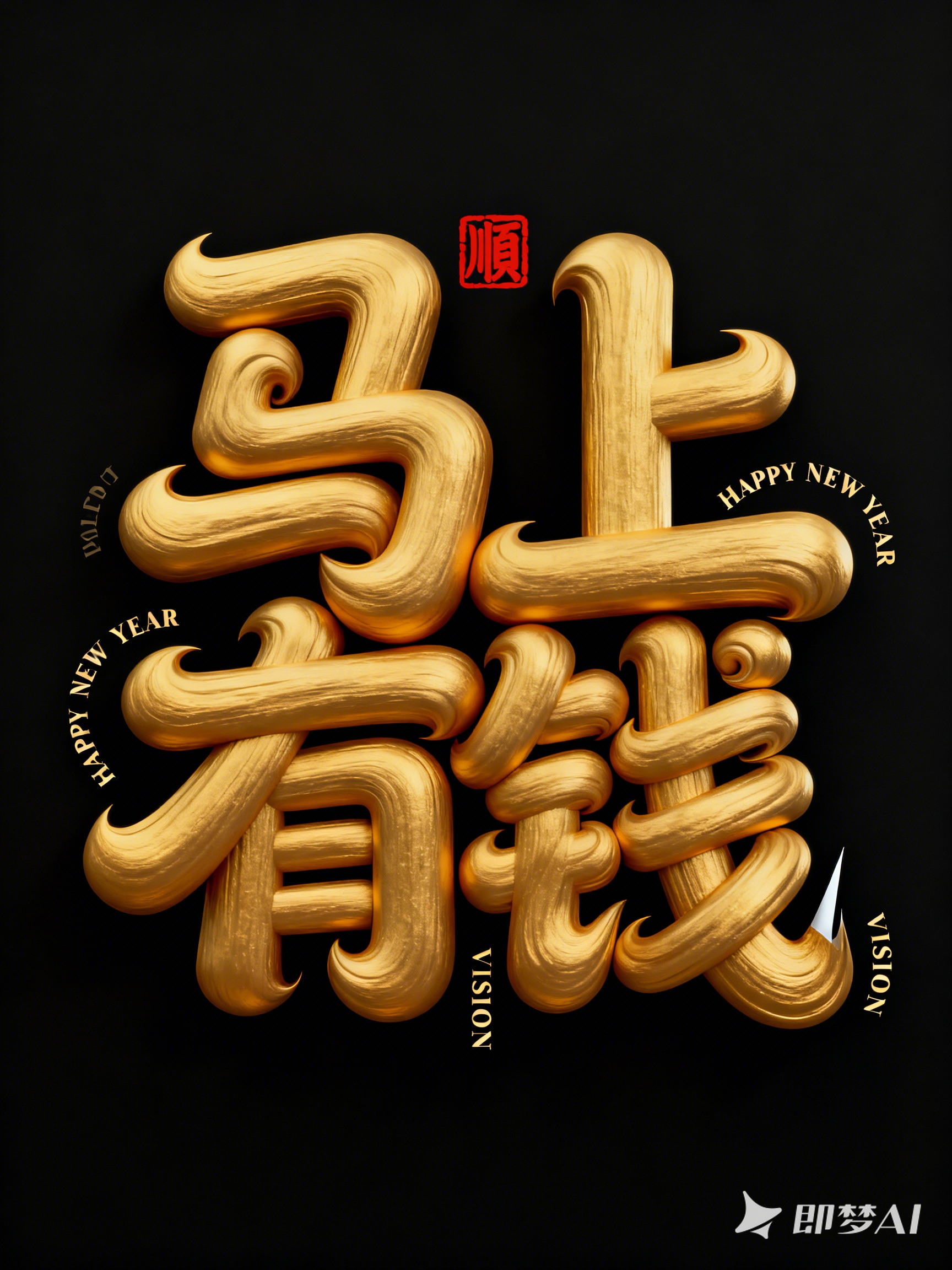 Midjourney - 2026金色马年马上有钱新年春节元旦祝福艺术字体海报设计素材-即梦ai关键词描述咒语 即梦Ai-Ai宇宙吧-