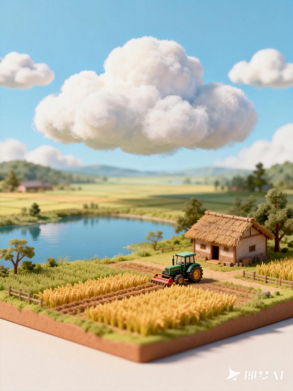江汉平原鱼米之乡丰收场景梦工厂风格微缩景观封面海报-即梦ai关键词描述咒语-Ai宇宙吧-